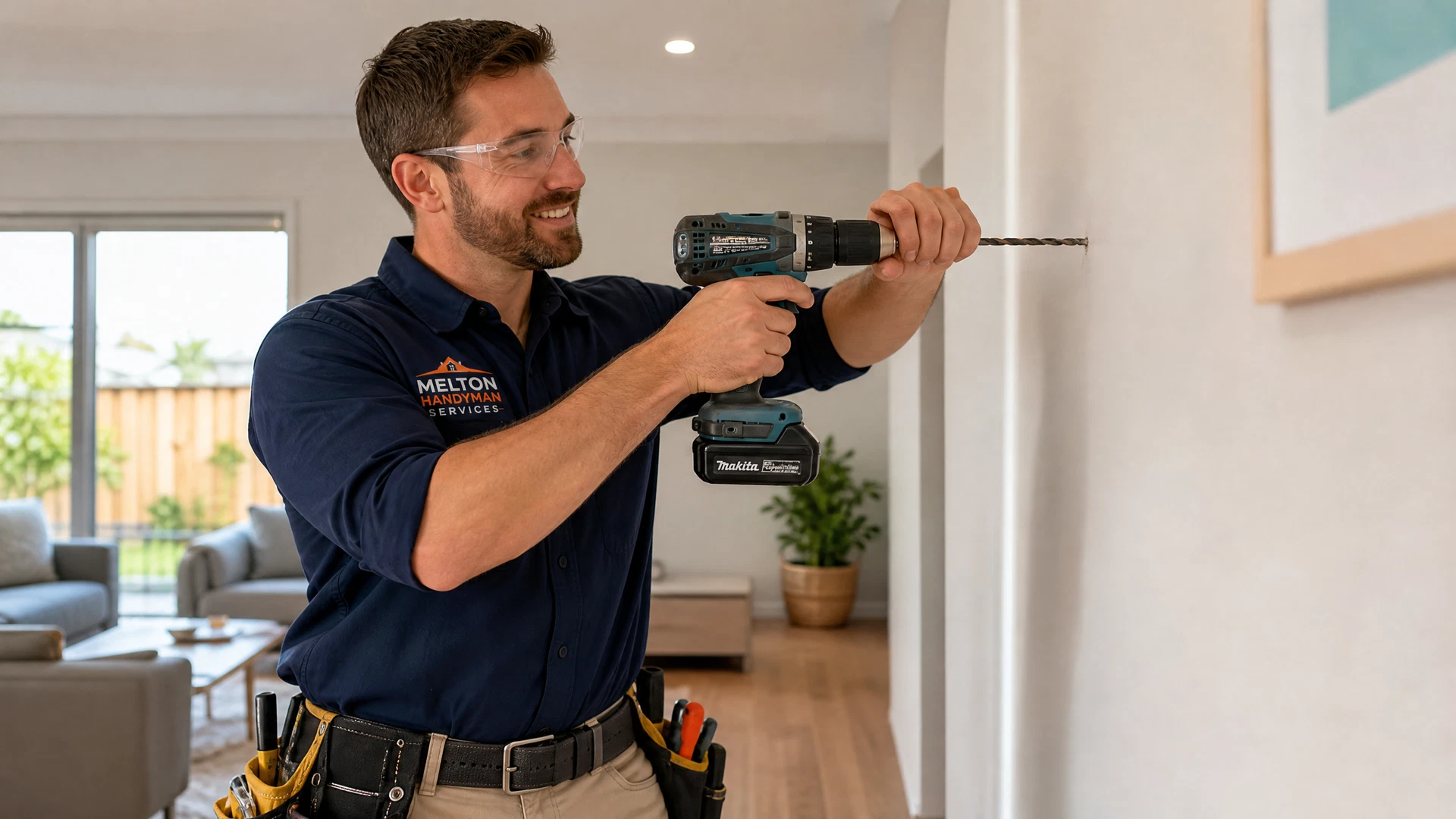 Professional handyman drilling into a wall in a Melton home — Home Hero Services