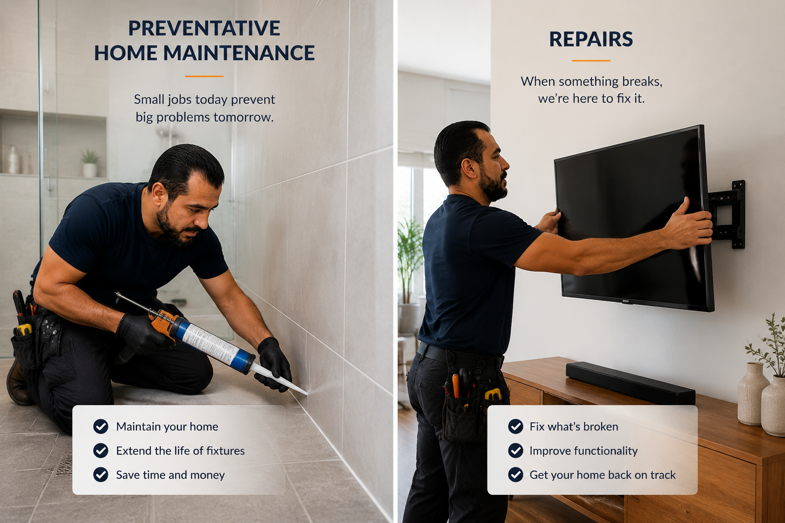 Side-by-side comparison of preventative home maintenance and repair services by Home Hero Services Melbourne.