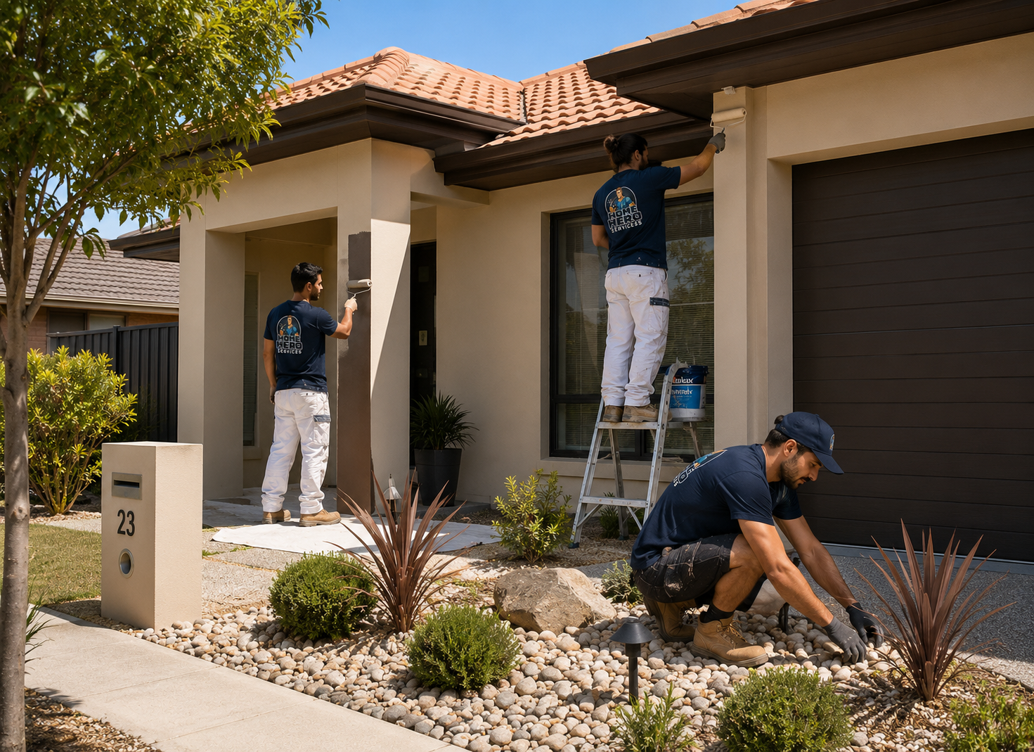 Home Renovations Melbourne — Home Hero Services Home Hero Services team performing home renovation and exterior painting in Melbourne