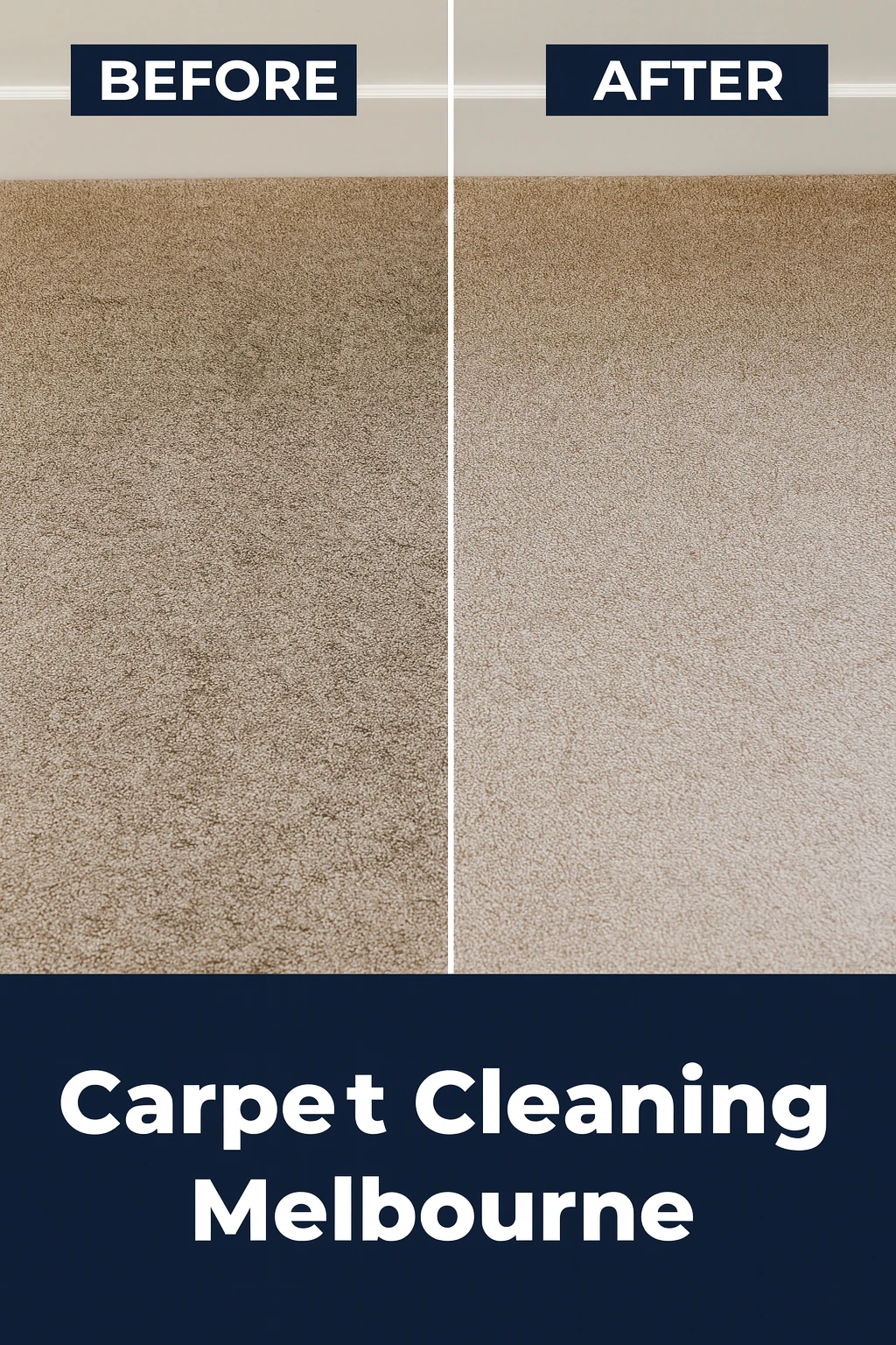 A split-screen comparison showing carpet cleaning