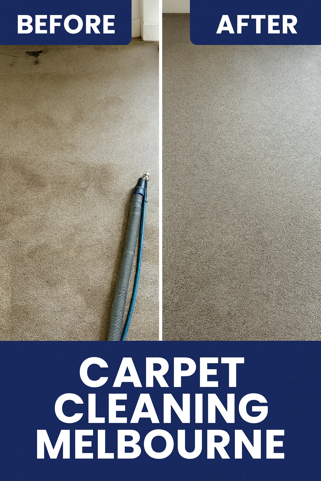 A split-screen comparison showing carpet cleaning photo