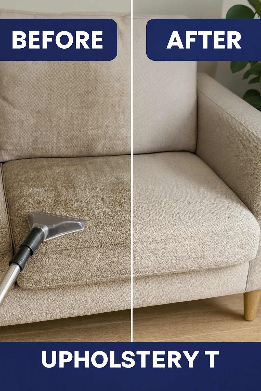 Before and after professional upholstery steam cleaning by Home Hero Services Melbourne showing realistic cleaning results.