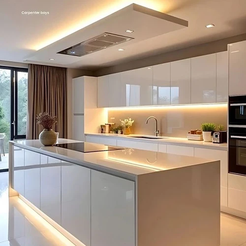 A modern open plan kitchen completed by our team specializing in kitchen renovations Roxburgh Park.
