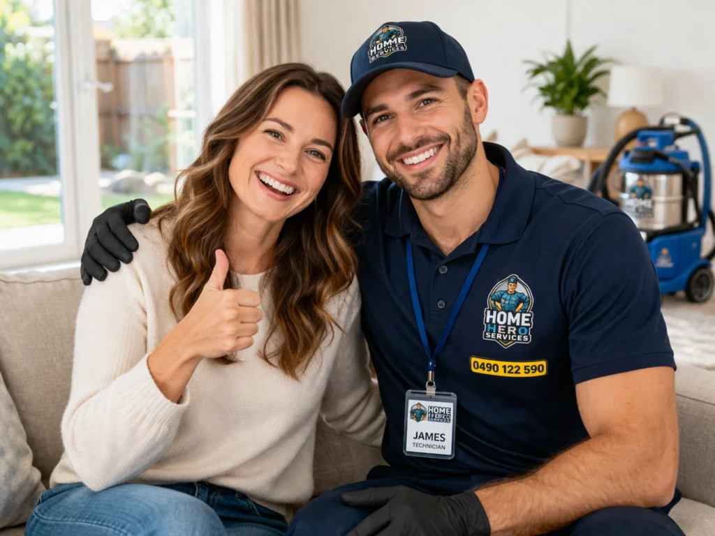 Home Hero Services staff with happy client