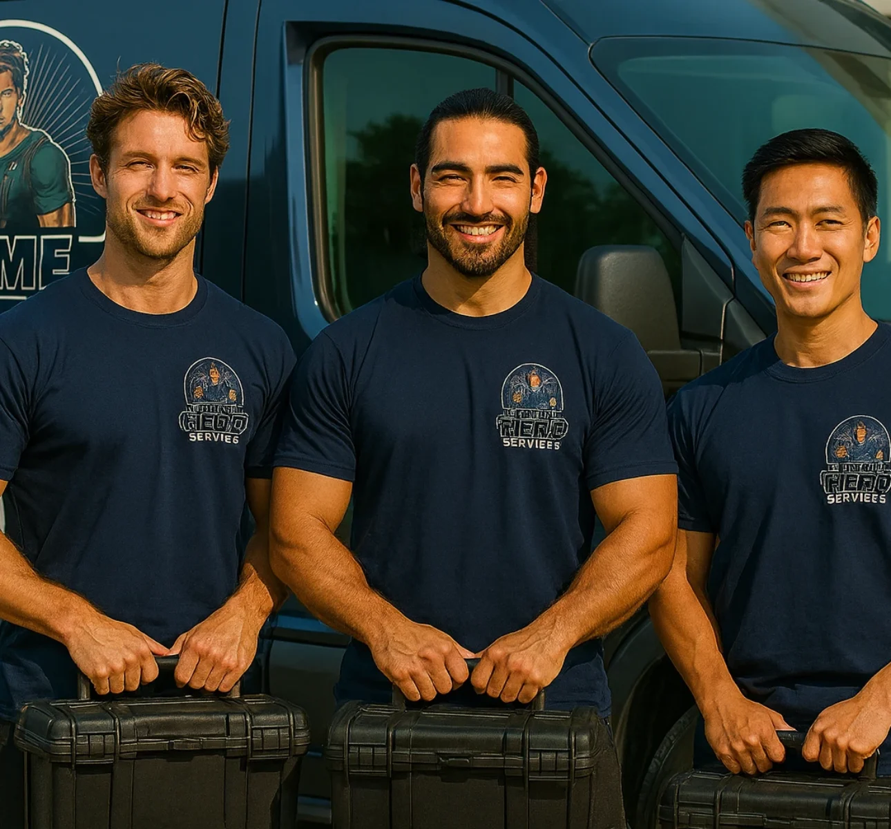 Home Hero Services team in Melbourne providing professional renovations, handyman, and property maintenance services outside a business premises.